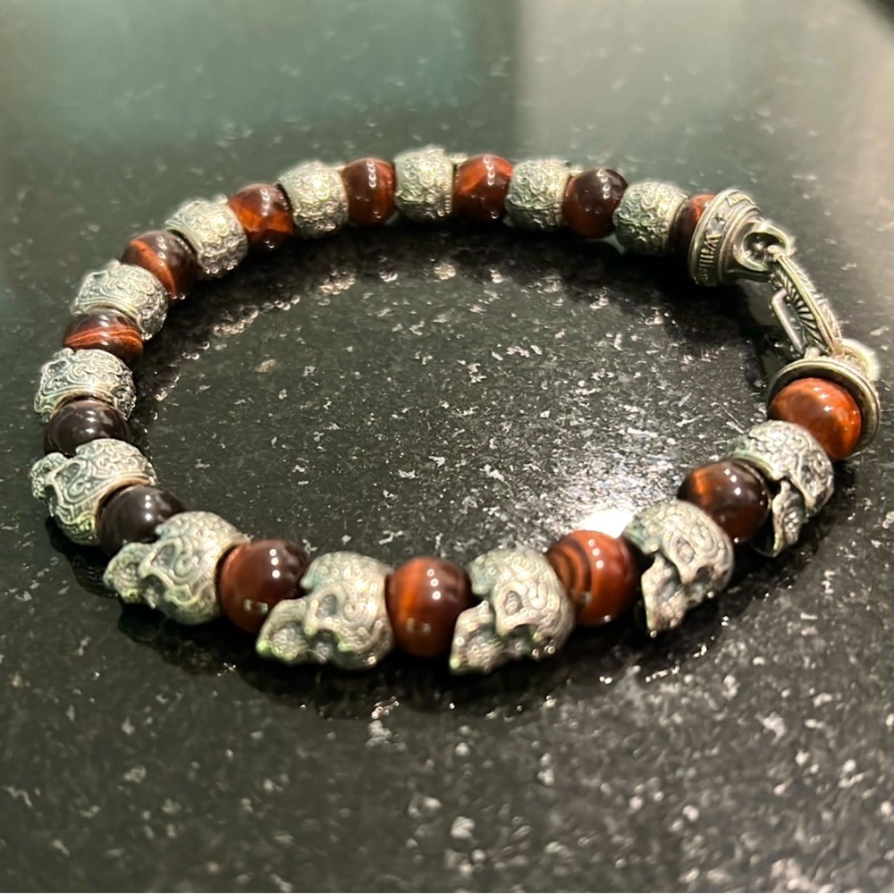 WILLIAM HENRY SCULPTED STERLING SILVER BRACELET RED TIGER EYE BEADS - Picture 2 of 15
